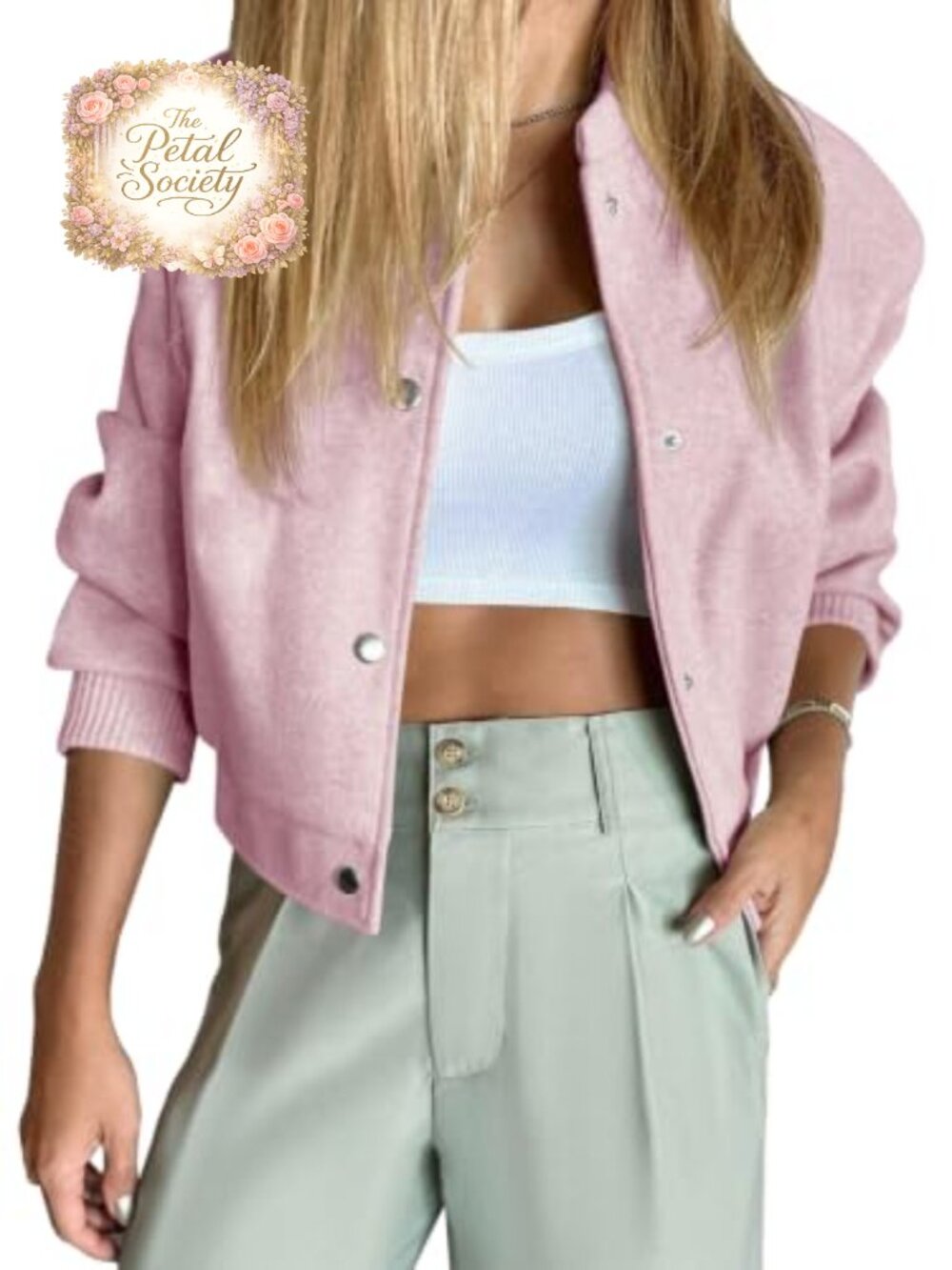 Wool Blend Cropped Bomber Jacket Button Down Long Sleeve Winter Coat